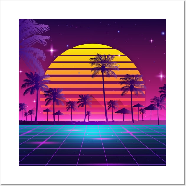 80s sunset synthwave Wall Art by edmproject